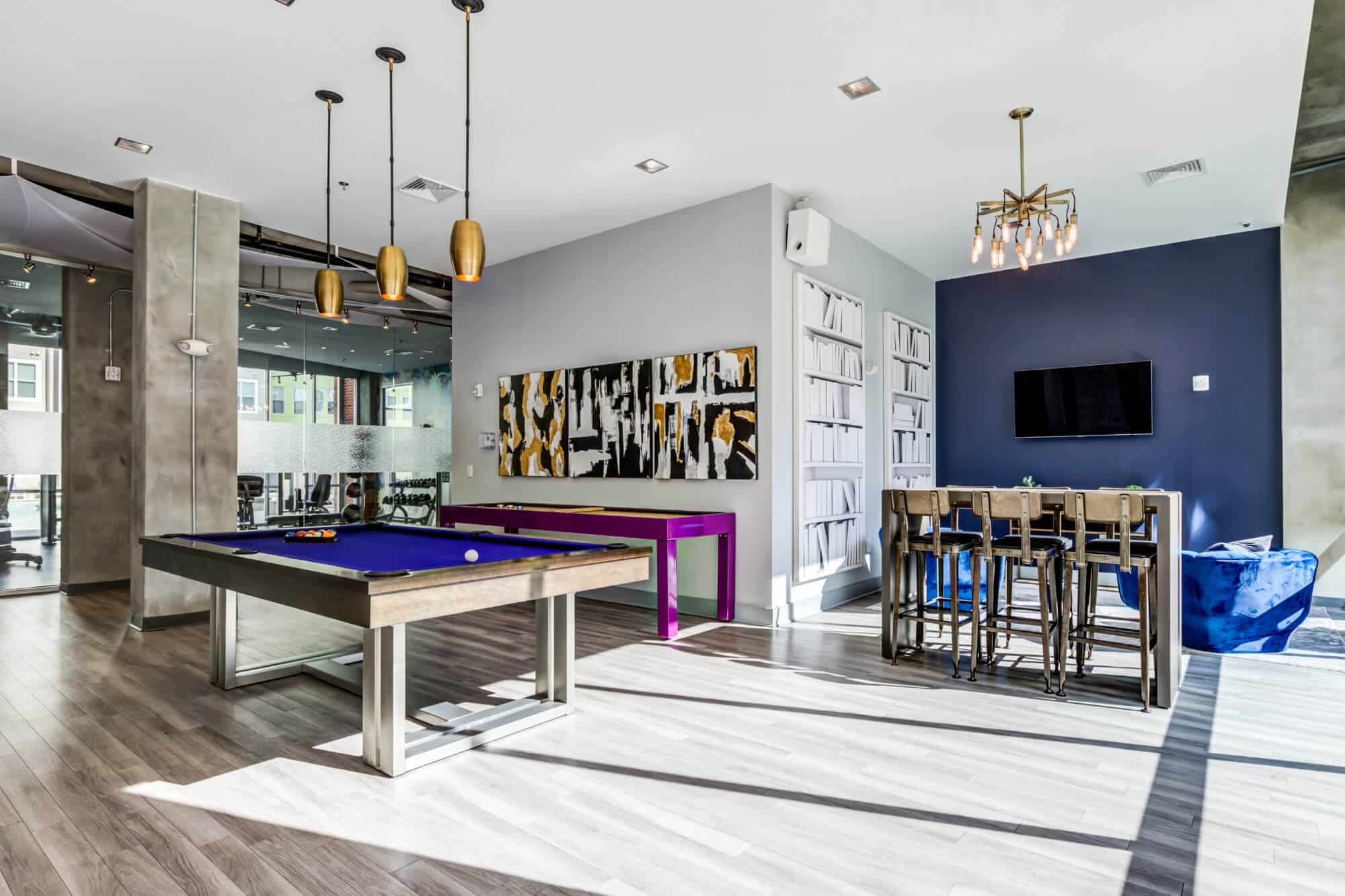 the boundary at west end off campus apartments near east carolina university ecu resident clubhouse game room billard and shuffle boards